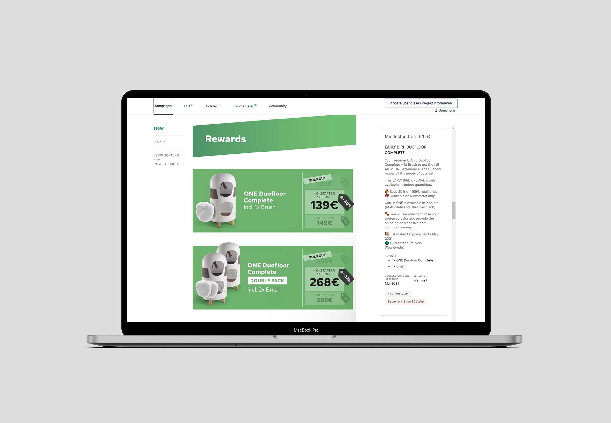 Catrub Kickstarter Kampagne & Rewards abgebildet auf Laptop.