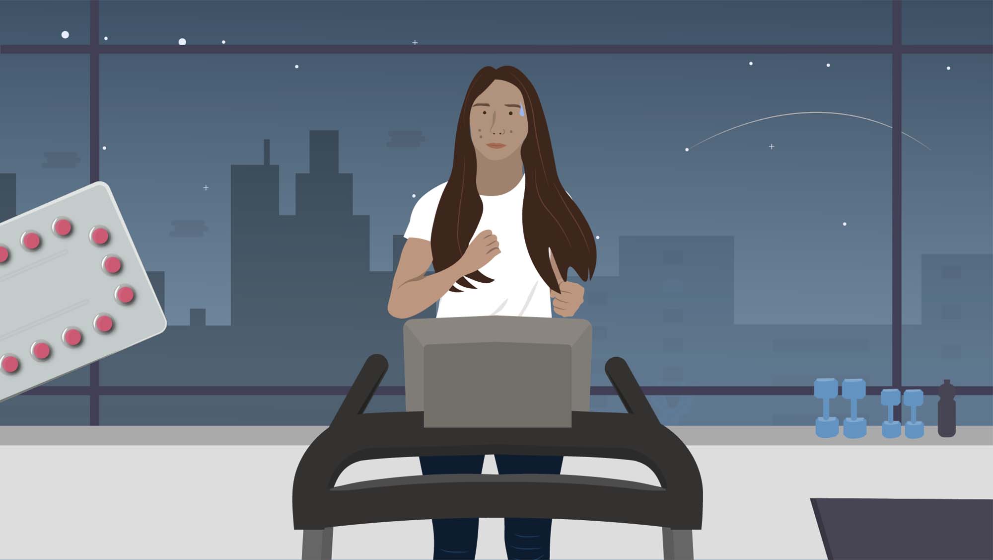 Illustration: Hauptcharakter der Webseite joggt auf Laufband